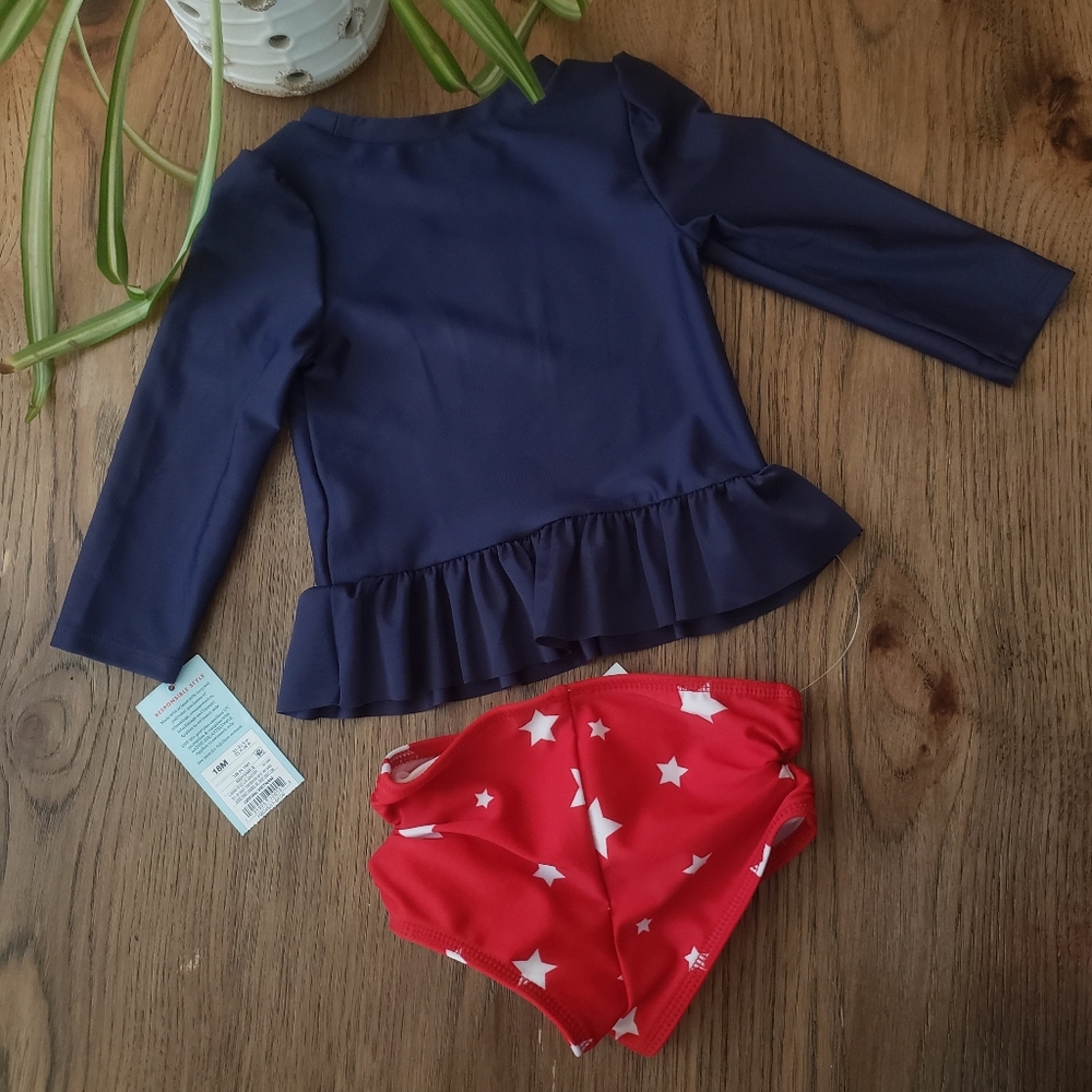 Cat & Jack Unicorn Ruffle Rashguard Swim Set NWT - Picture 5 of 7